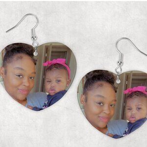Women's Custom Photo Design Light Weight Heart Shape Handmade Earrings